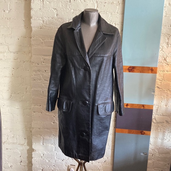 Vintage Jackets & Blazers - Vintage 60s mod black leather mid length jacket coat